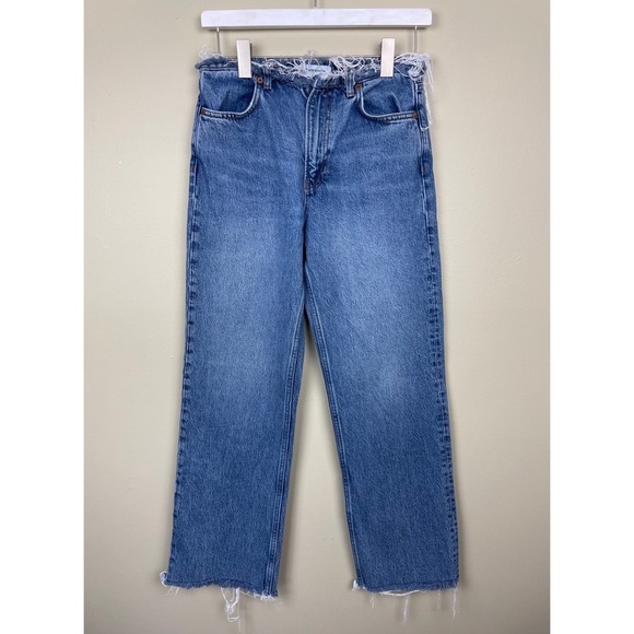 Reformation Denim - Reformation Mid Rise Mariah Cut Off Waistband Straight Jeans